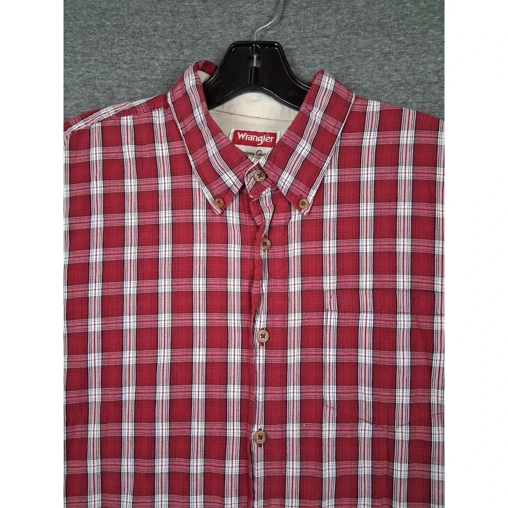 Wrangler Mens Shirt Large Red Plaid Flannel Button Down Western Rodeo Casual